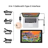 HUION Kabel 3 w 1 do kamvas 22 i kamvas 22 Plus graficzny monitor rysunkowy USB-C na HDMI + kabel zasilający USB-A