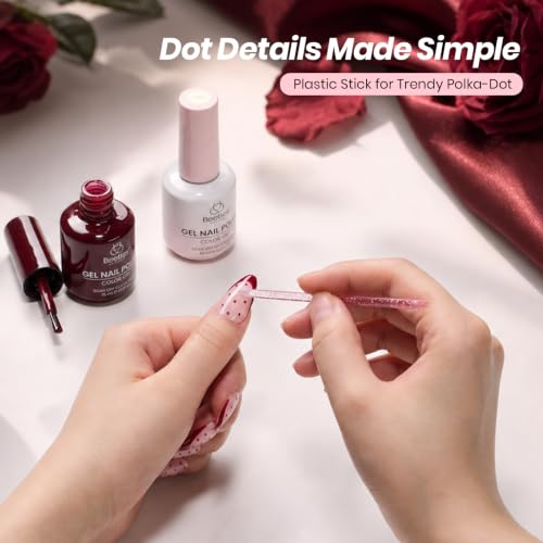 Image of Beetles Burgundy Gel Polish Set, Rosy French 15ml Easy French Tips Kit | Burgundy Jelly Nude Pink Fall Colors Polish with French Nail Stickers Soak Off Uv Gel Manicure Nail Art Design