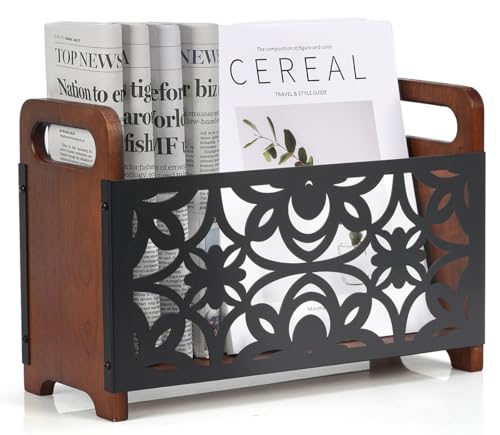 QILICHZ Magazine Holder,Wood Magazine Rack Floor,Rustic Magazine File Holder Organizer,Decorative