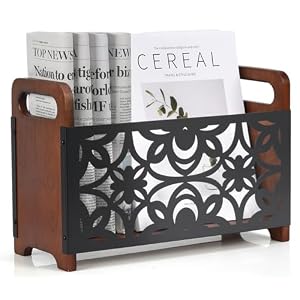 QILICHZ Magazine Holder,Wood Magazine Rack Floor,Rustic Magazine File Holder Organizer,Decorative Magazines Storage Basket for Books,Newspapers,Mails,Files
