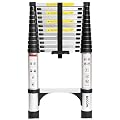 BOCOM 12.5 FT Aluminum Telescoping Ladder, Lightweight Multi-Purpose Collapsible Extension with 2 Triangle Stabilizers, Heavy Duty 330 lbs Max Capacity, Ideal for Home, RV, and Outdoor Work Silver