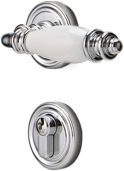 Copper Door Lock Ceramic Door Handle Bright Silver Bedroom Silent Door Lock European Style Indoor Brass(Gold)