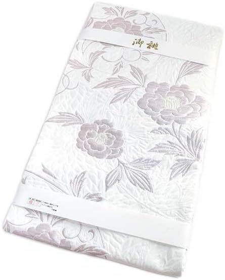 名古屋帯 縮緬 梅 牡丹 桔梗 菖蒲 アイボリー 長さ67.5cm 正絹 仕立て 
