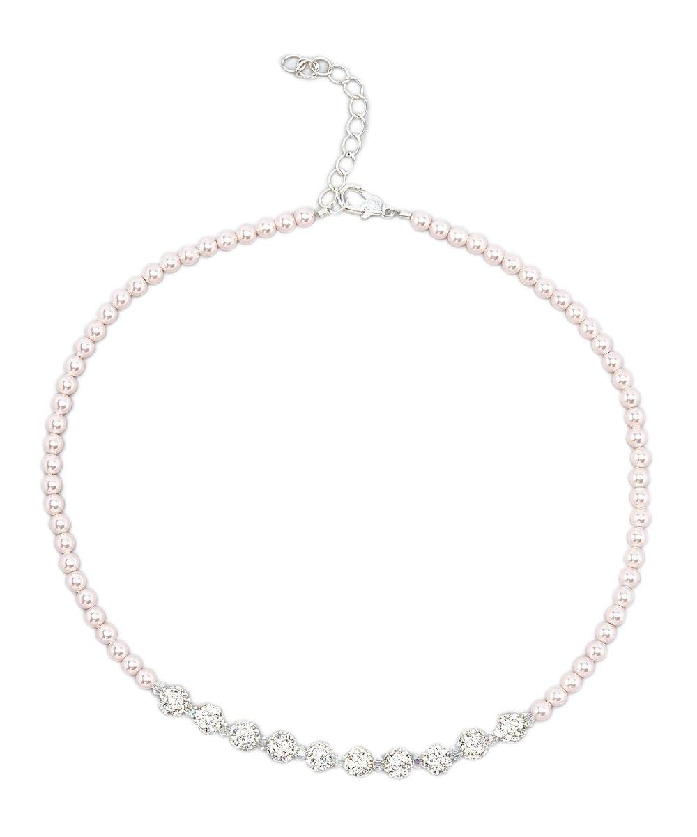 Tooter Luxury Sparkly Sterling Silver Child Necklace Made with Pink and White European Crystals and Pearls (NSWP)