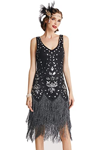 BABEYOND 1920s Flapper Dress Roaring 20s Great Gatsby Costume Dress Fringed Embellished Dress