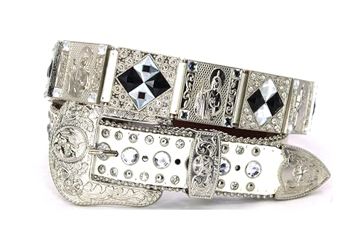 Genuine Leather Western Belt for Men And Women Big Rhinestones With Engraved Buckle For Cowboys and Cowgirls Country Style