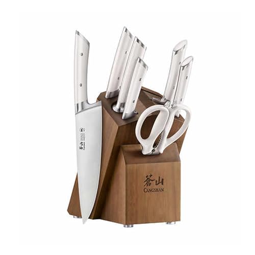 Cangshan Rainier Series 8-Piece Knife Block Set, Forged German Steel, Acacia Block (White)