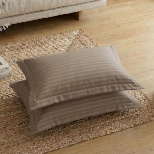 Image of Home Sizzler 210TC Satin Stripe Microfibre King Size Pillow Covers (18 X 27 Inches) - Beige, Set of 2