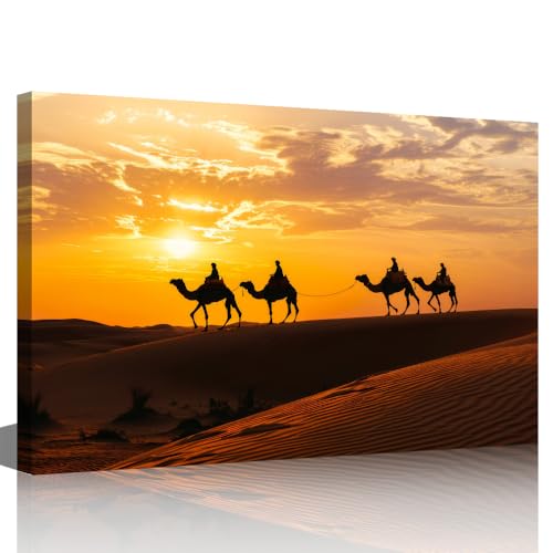 Toile caravane de chameaux coucher du soleil pour grand salon chaleureux