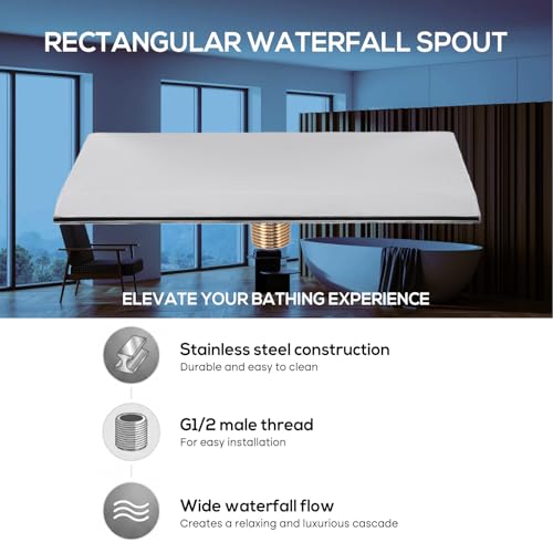 Caño de cascada Fockety de acero inoxidable rectangular para pared 3
