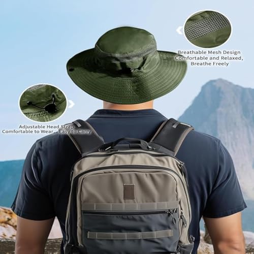 Image of Unisex Cotton Classic Camouflage Hat Summer Sun Protection Packable Beach Hat UPF 50+ Bucket Hat for Fishing Hiking Hunting Safari