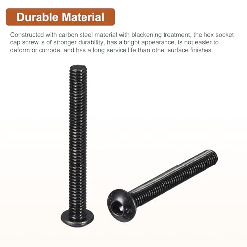 DTGN M4-0.7x40mm Button Head Socket Cap Screws - 50Pack - Good for Machine - Carbon Steel Black Oxide - Hex Drive Full Thread Fasteners - Image 3