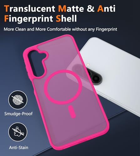 Image of FNTCASE for Galaxy A26 5G Phone Case: Magnetic Matte Translucent Military Grade Drop Protection Cell Phone Cover - Slim Rugged Durable Shockproof Protective for Samsung A26 Cases - Hot Pink
