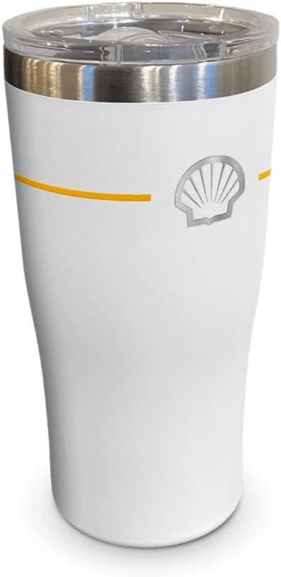Shell 20 oz Tumbler With Double Wall Insulation and Clear Spill Proof Lid- Grey Rotella