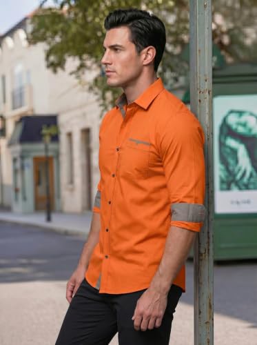 Image of Men's Cotton Blend Shirt with Solid Long Sleeves Spread Coller Neck Regular Fit Single Chest Pocket and Standard Length | Cotton Casual Shirt for Man