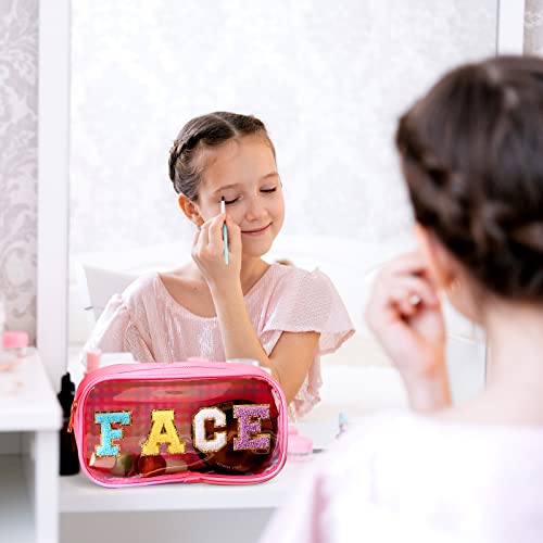 4 Pieces Chenille Letter Cosmetic Bag Set Nylon Pvc Clear Waterproof Makeup Pouch Preppy Patch Travel Bag Zipper Multi Purpose Preppy Toiletry Organizer For Women Girls, Gym, Travel, Beach #TOP6