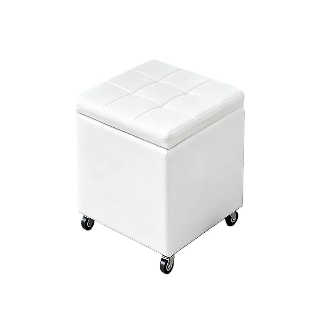 Banc de rangement en cuir blanc 100cm à roulettes | Coffre bout de lit