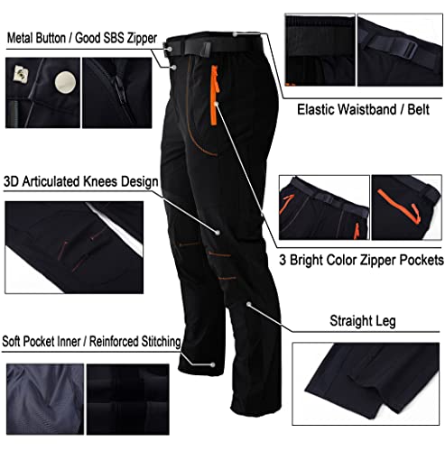 Kuseeker Mens Stretch Work Hiking Pants Quick Dry Lightweight Waterproof Outdoor Travel Climbing Fishing Pants Black 34 #TOP2