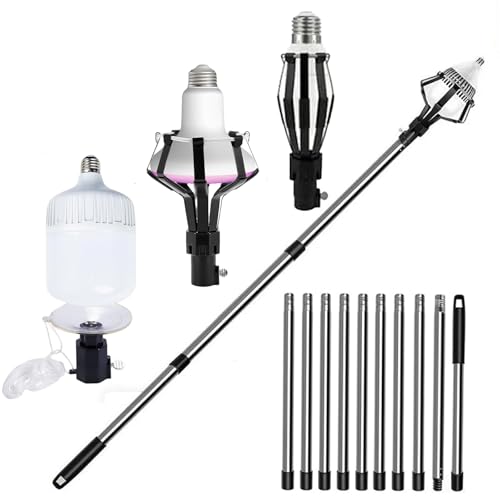 Upgraded 12FT Assembled Light Bulbs Extension Pole Changer for High Ceilings and Recessed Lights,Light Bulbs Changer with Baskets and Suction Cup for Light Bulb Removal Tool for Household.
