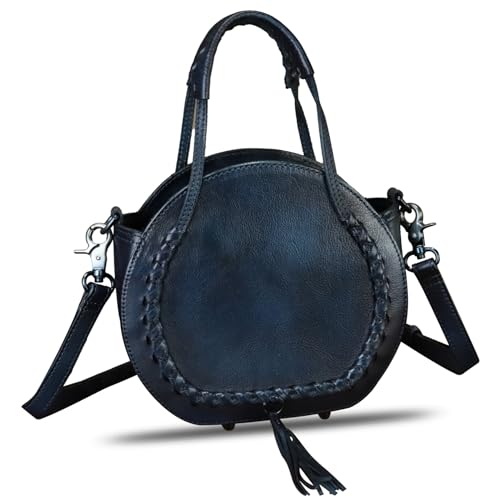 Image of Genuine Leather Handbag for Women Crossbody Bag Small Purses Round Satchel Handmade Shoulder Bag Circle Pouch