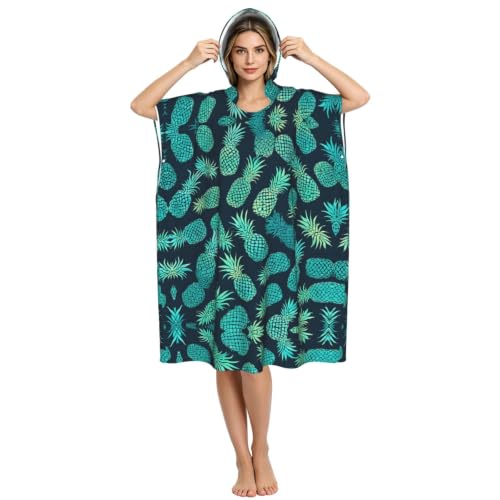 Peignoir séchage rapide léger à capuche imprimé ananas bleu