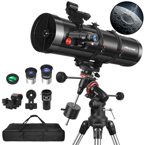 MEEZAA Telescope, 150EQ Newtonian Reflector Telescope for Adults Astronomy Beginners, Professional Astronomical Telescopes with Equatorial Mount, Tripod, Phone Adapter, Moon Filter and Large Carry Bag