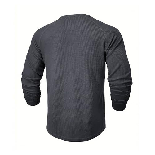 Men's Henley T-Shirt Long Sleeve Casual Lightweight Button Pullover Shirts Soft Stretch Basic Waffle Tees Fall Tops3