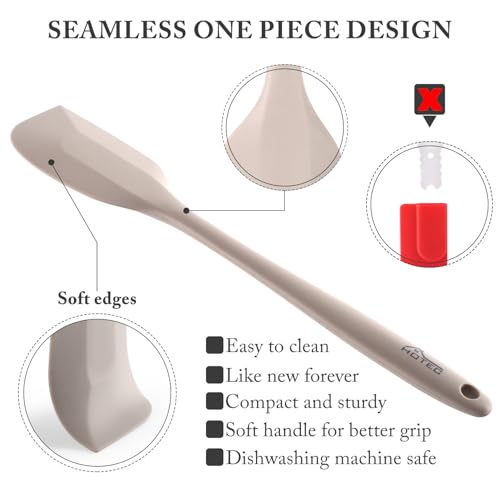 Image of HOTEC 600℉ Heat Resistant BPA-Free Silicone Rubber Spatula Set,Kitchen Cooking Spatulas, Baking, Mixing for Non Stick Cookware, Dishwasher Safe, Set of 5, Khaki
