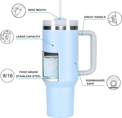 Image of Decorcrafts 1.2 Litre Tumbler with Handle Straw & Lid | Insulated Reusable Stainless Steel Water Bottle | Leak Proof Mug for Office, Gym, Travelling (Blue)