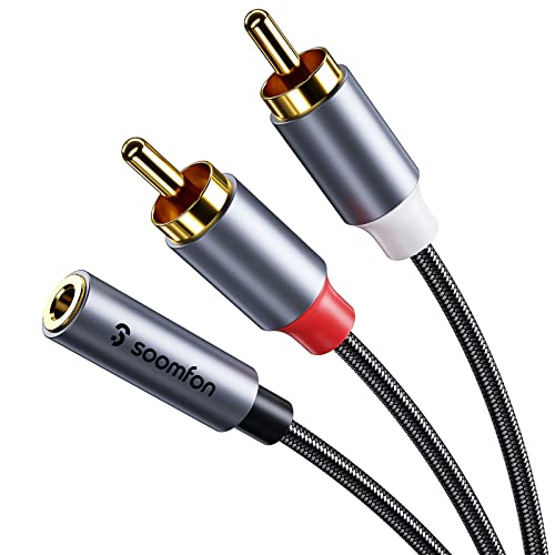 SOOMFON RCA to 3.5mm Audio Cable Red and White 2RCA to 3.5mm Jack Female Phono Leads High Durability Nylon Braided Gold-Plated Plug Stereo Audio Cable for Hi-Fi Speaker Car Home Theater