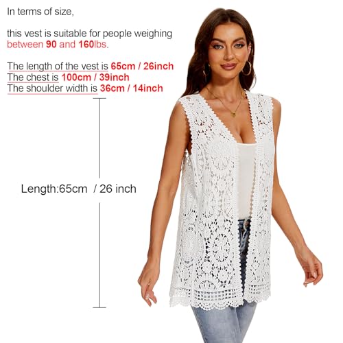 Image of Women's Crochet Floral Boho Lace Trim Sleeveless Kimono Open Front Vest Cardigan
