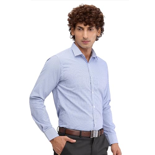 Park Avenue Men's Slim Fit Checks Pattern Cotton Polyester Blend Semi Cutaway Collar Full Sleeve Formal Shirt