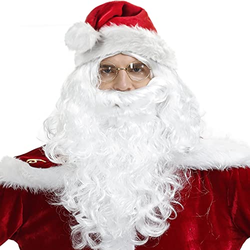 Mizijia Ensemble perruque et barbe de Père Noël avec chapeau de Père Noël, perruque et barbe de Père Noël pour Noël, fête de maquillage, fête de vacances, cosplay Cover