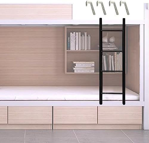 Adjustable Black Bunk Bed Ladder, Metal Side Step Ladder for Dorm & RV, Easy Install Replacement with Hooks, 116cm (45") - Perfect for Bedrooms & Space-Saving Solutions