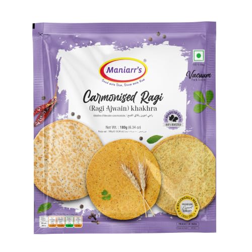 Image of Maniarr's Khakhra Combo Pack of 6 | Ragi Ajwain, Chatpata Bajri, Jeera, Masala, Methi & Plain Khakhra | 200g Each | Crispy Roasted Whole Wheat & Millet Snack | Total 1.2kg