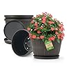 Quarut 12 Inch Large Planter Pot for Plants Indoor Outdoor 4 Pack Plastic Flower Pots with Drainage Hole Tray Modern Decorative Garden Pot with Saucer Plant Container for HouseBrown
