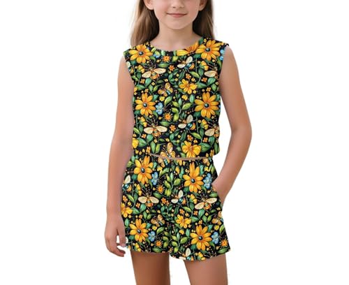 Girls Two Piece Outfit Sleeveless Crop Top High Waist Shorts Set Summer Activewear 5-14 Years