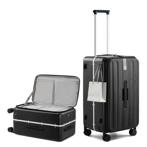 Hanke 24 Inch Top Opening Medium Suitcase, Aluminum Frame Hard Shell Suitcases with Wheels, TSA Lock, Large Travel Luggage with Removable Divider (Jet Black) by Hanke - Used condition - US$178.93