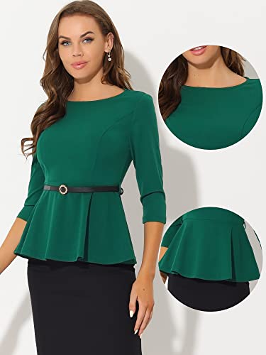 Allegra K Peplum Tops for Women's 3/4 Sleeve Belted Elegant Teacher Business Work Blouses2