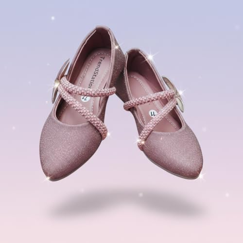 Image of Girls' Patent Mary Jane Shoes with Floral Embellishment, Attractive Colour's, Pearl Flower Welcro Glittery Bellies