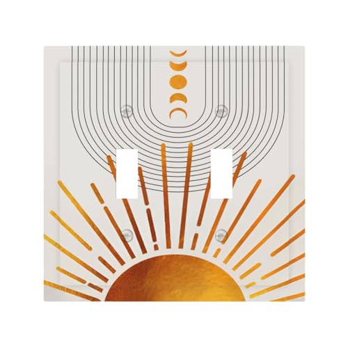 Decorative Light Switch Plate Covers Bohemian Gold Sun Moon Phase Arch 2 Gang Light Switch Cover Plate Unique Double Toggle Wall Plate Switch Plate Cover for Bedroom Home Decor