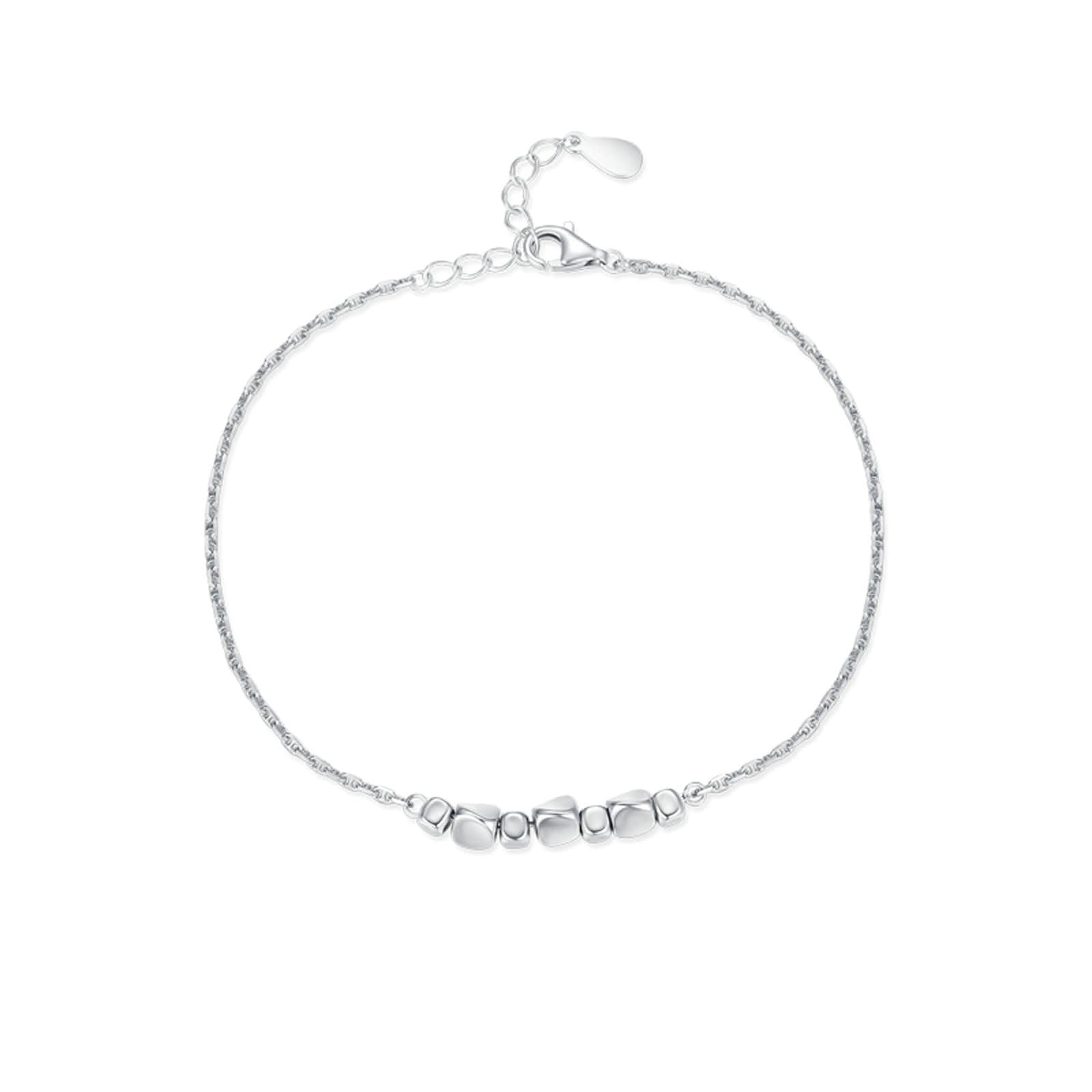 Pulseras Oro Blanco Mujer 9 K / 14 K / 18 K, Geométrico, Cadena Extensible 16 CM + 5 CM, Pulsera Mujer Ajustable de Plata