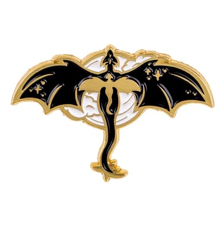 Fourth Wing Dragon Design Metal Lapel Pin, Tairn and Andarna Silhouettes Enamel Brooch