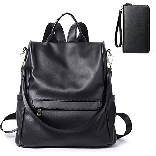 CLUCI Women Backpack Purse Fashion Leather Large Travel Bag Ladies Shoulder Bags Women Wallet Large Leather Designer Zip Around Card Holder Organizer Ladies Travel Clutch Wristlet Black
