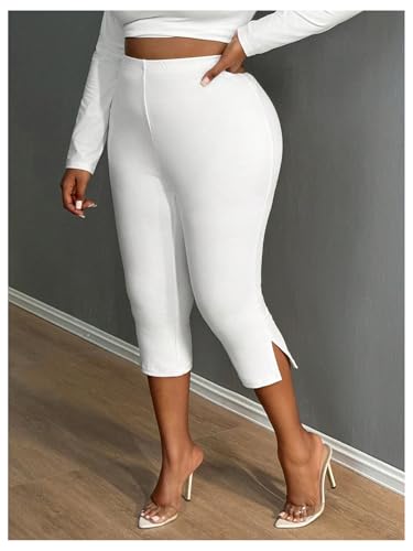 Floerns Women's Plus Size Slit Skinny Capri Pants Elastic High Waist Dressy Trousers2