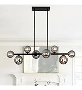 Jonsi Modern Sputnik Chandelier - 8 Lights Globe Smoke Glass Lampshade, Black Linear Mid Century ...