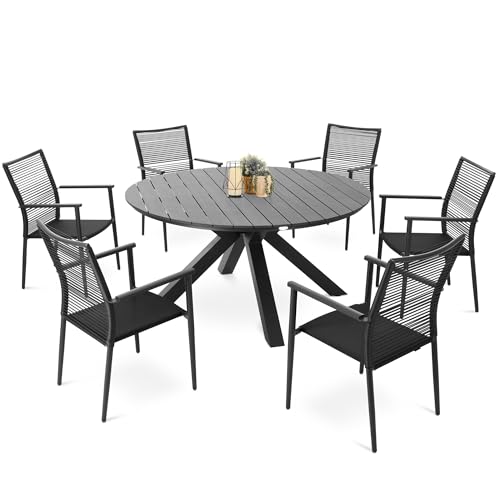 di volio Gartenmöbel OTTANA, runder Gartentisch mit stapelbaren Stühlen mit Armlehnen - Set, Essgruppe für 6-8 Personen, robust & wetterfest (6+1) di volio Gartenmöbel OTTANA, runder Gartentisch mit stapelbaren Stühlen mit Armlehnen - Set, Essgruppe für 6-8 Personen, robust & wetterfest (6+1)