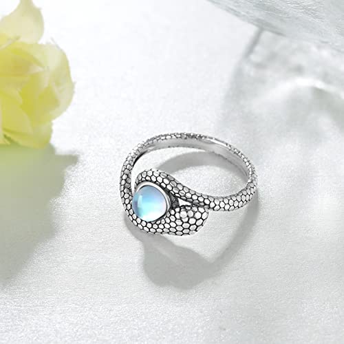 Svodea Moonstone Snake Rings For Women Men,925 Sterling Silver Vintage Snake Statement Rings,Dainty Animal Band Gifts For Boy Teen Girls #TOP3