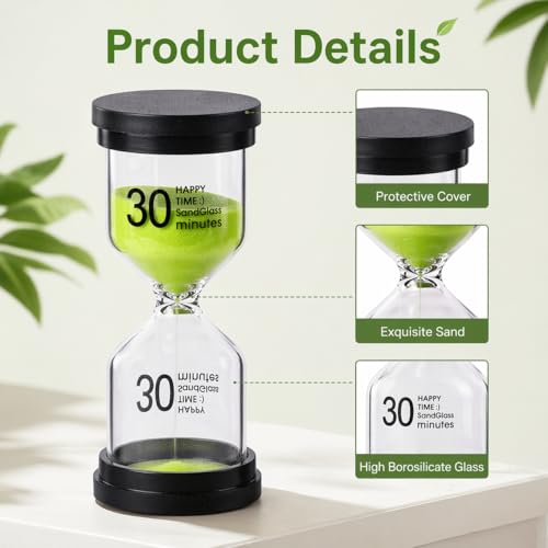 Image of BendJoy 30 Minute Sand Timer Plastic Small Hourglass | Kitchen Timer Clock for Cooking, Classroom & Board Games, Green 30-Min Sand Clock (4.4 x 9.8cm)
