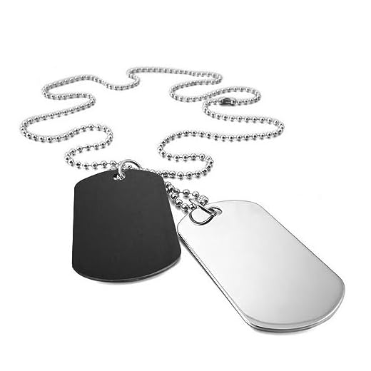 LATRAT Collier Pendentif Homme Double Plaque, Armée Style Militaire Dog Tag en Acier Inoxydable pour Homme et Garçon, Style militaire, Argent, Noir